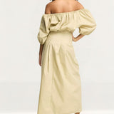 ASOS DESIGN Clean Cotton Corset Waist Off Shoulder Maxi Dress In Neutral