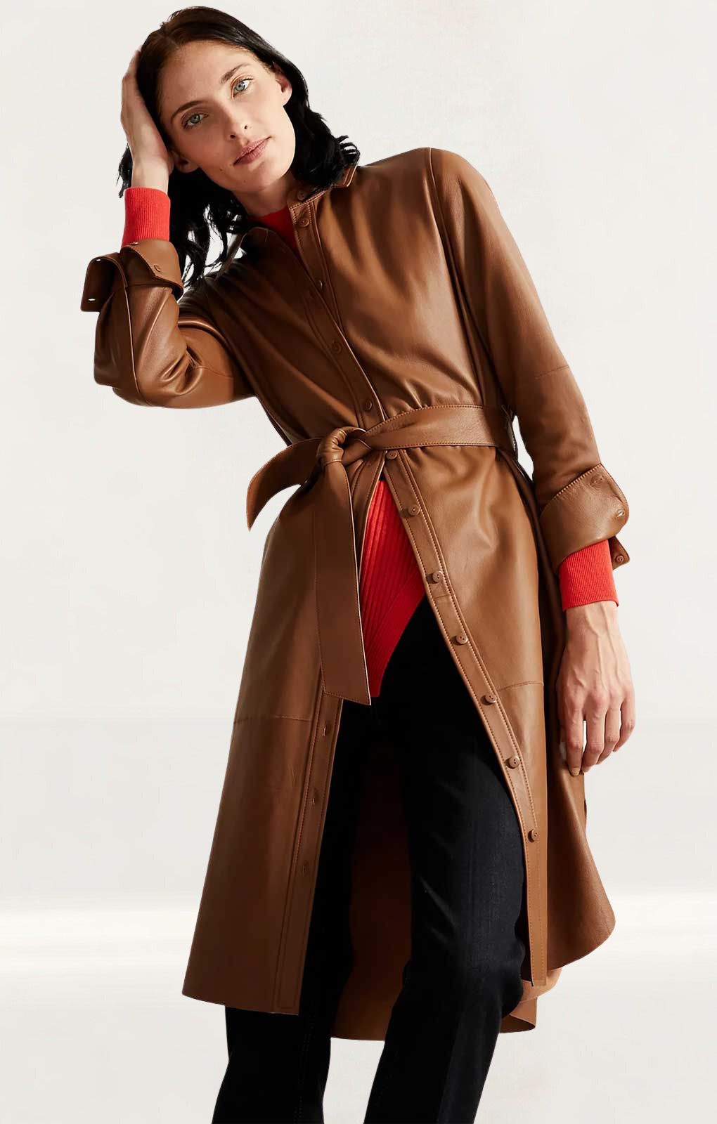 M&S Tan Leather Belted Midi Shirt Dress