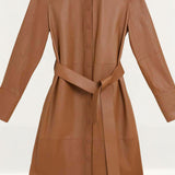 M&S Tan Leather Belted Midi Shirt Dress