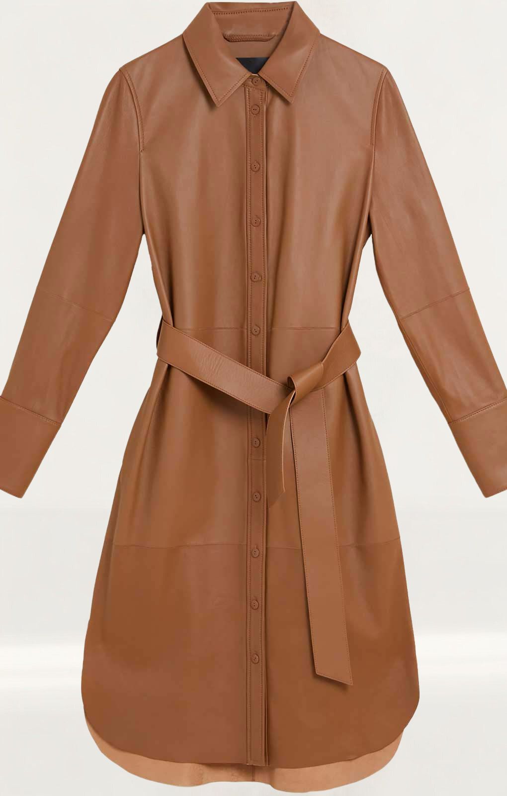 M&S Tan Leather Belted Midi Shirt Dress