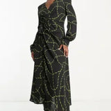 Urban Revivo Long Sleeve Abstract Print Midi Dress In Black