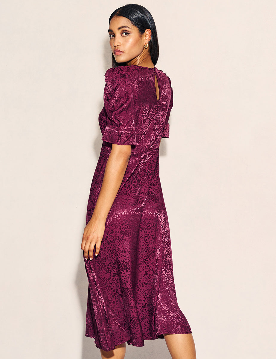 Nobody's Child Plum Satin Jacquard Moira Midaxi Dress