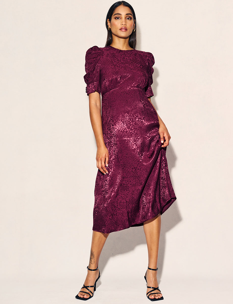 Nobody's Child Plum Satin Jacquard Moira Midaxi Dress