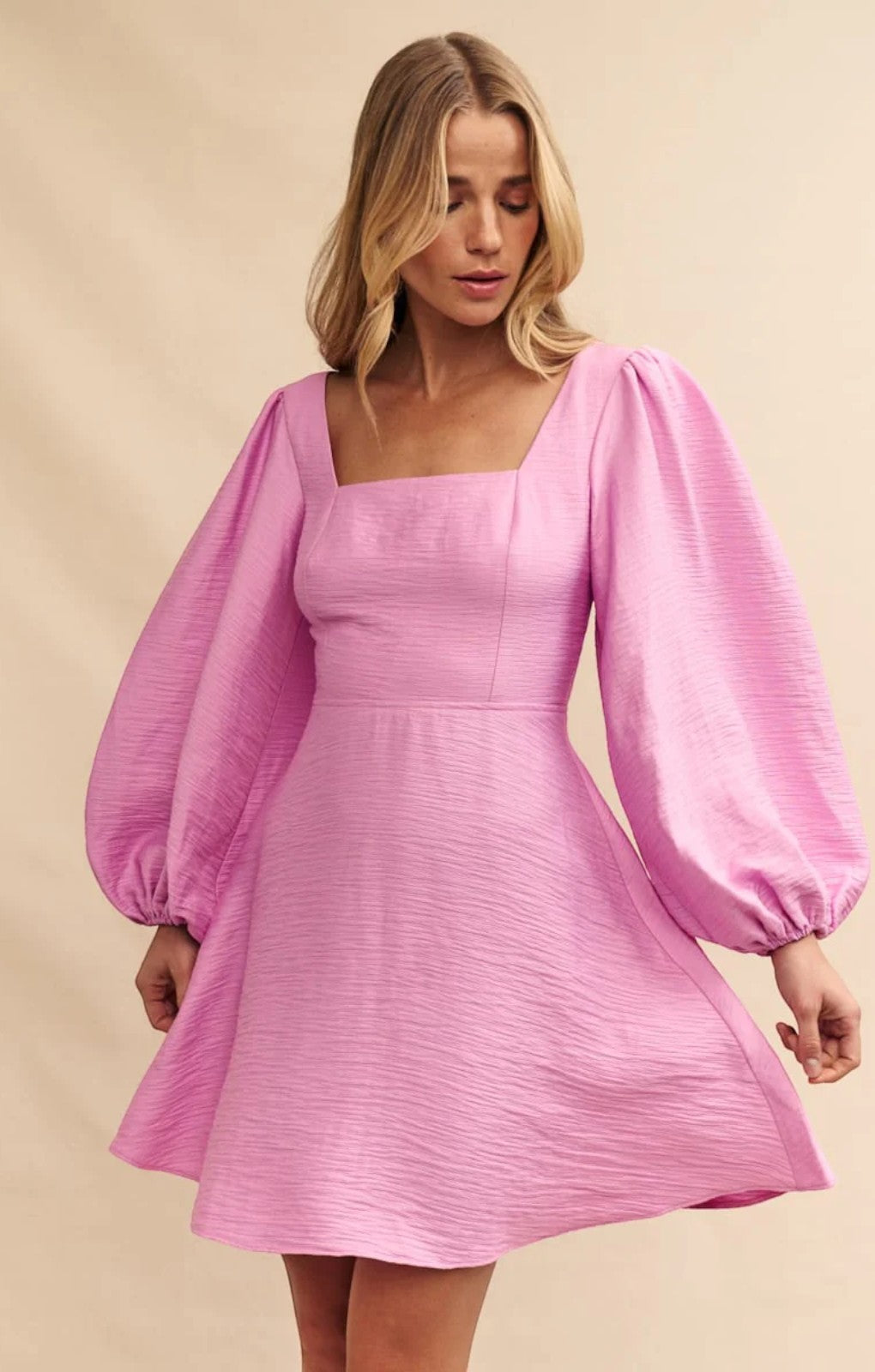 Pink balloon sleeve dress best sale