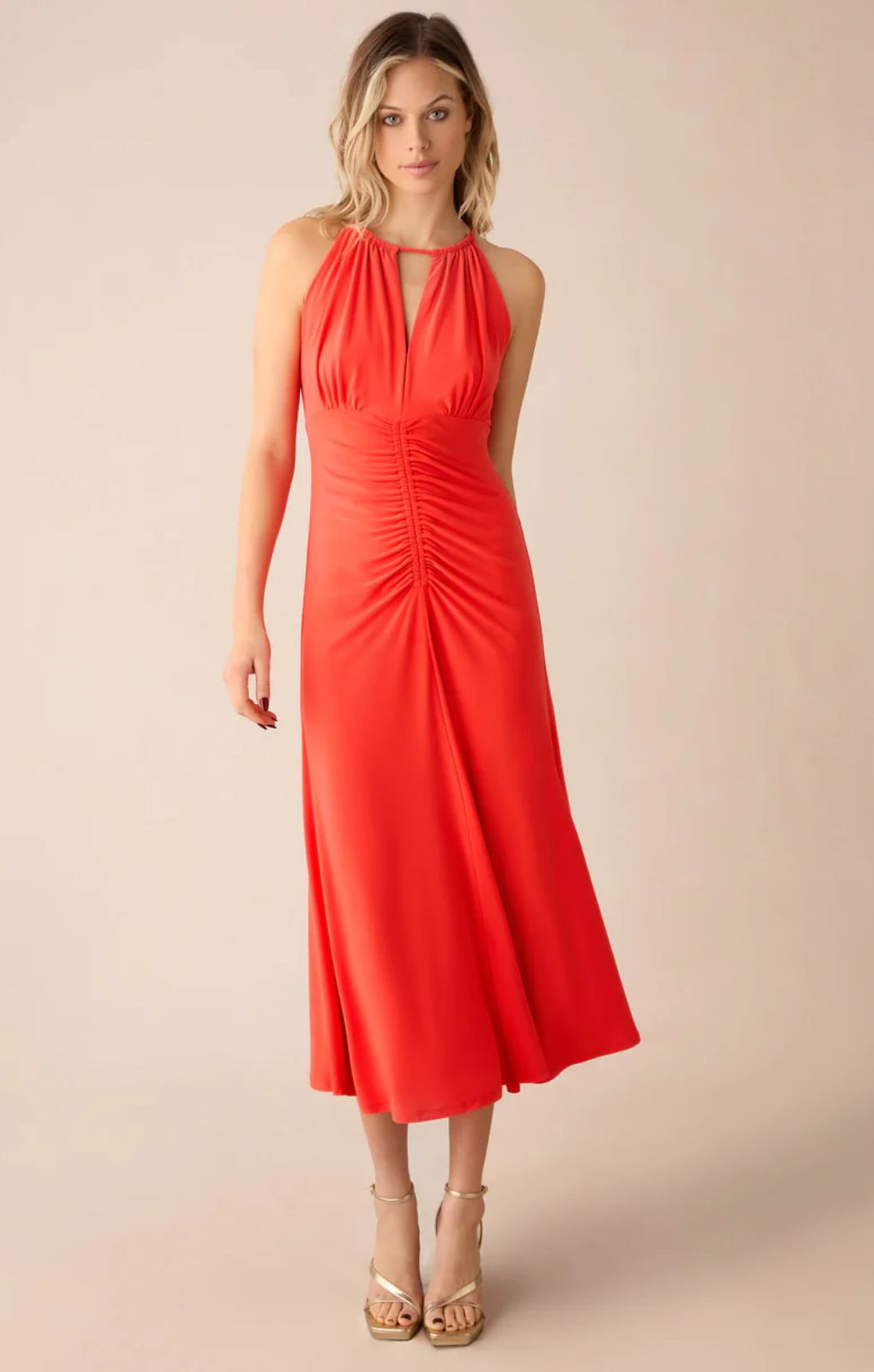 Ro&Zo Coral Red Halterneck Midi Dress