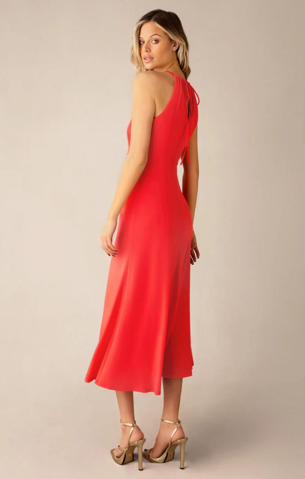 Ro&Zo Coral Red Halterneck Midi Dress