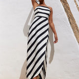 Ro&Zo Penelope Stripe Bandeau Wrap Dress