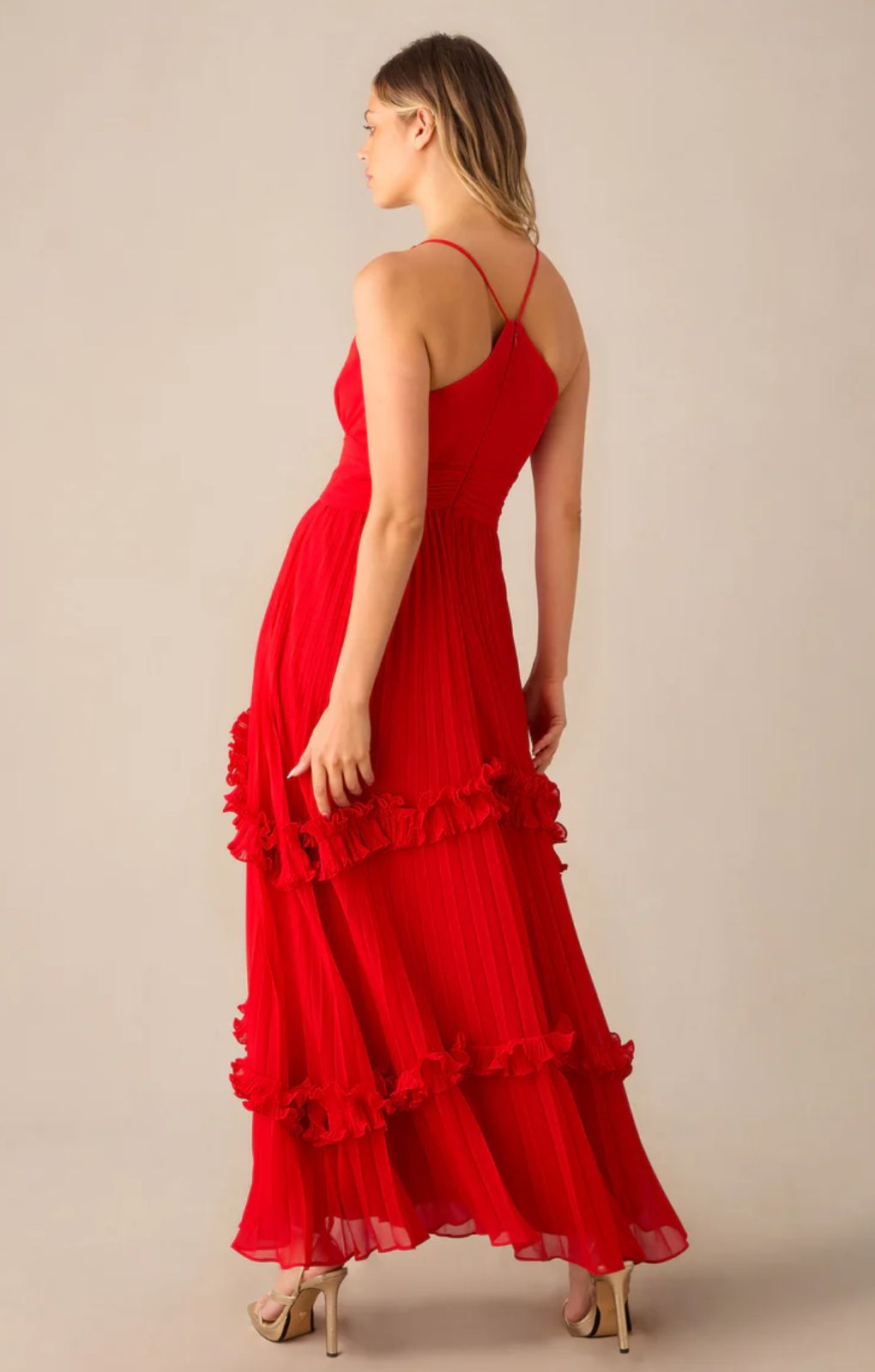 Ro&Zo Sienna Red Pleated Frill Maxi Dress