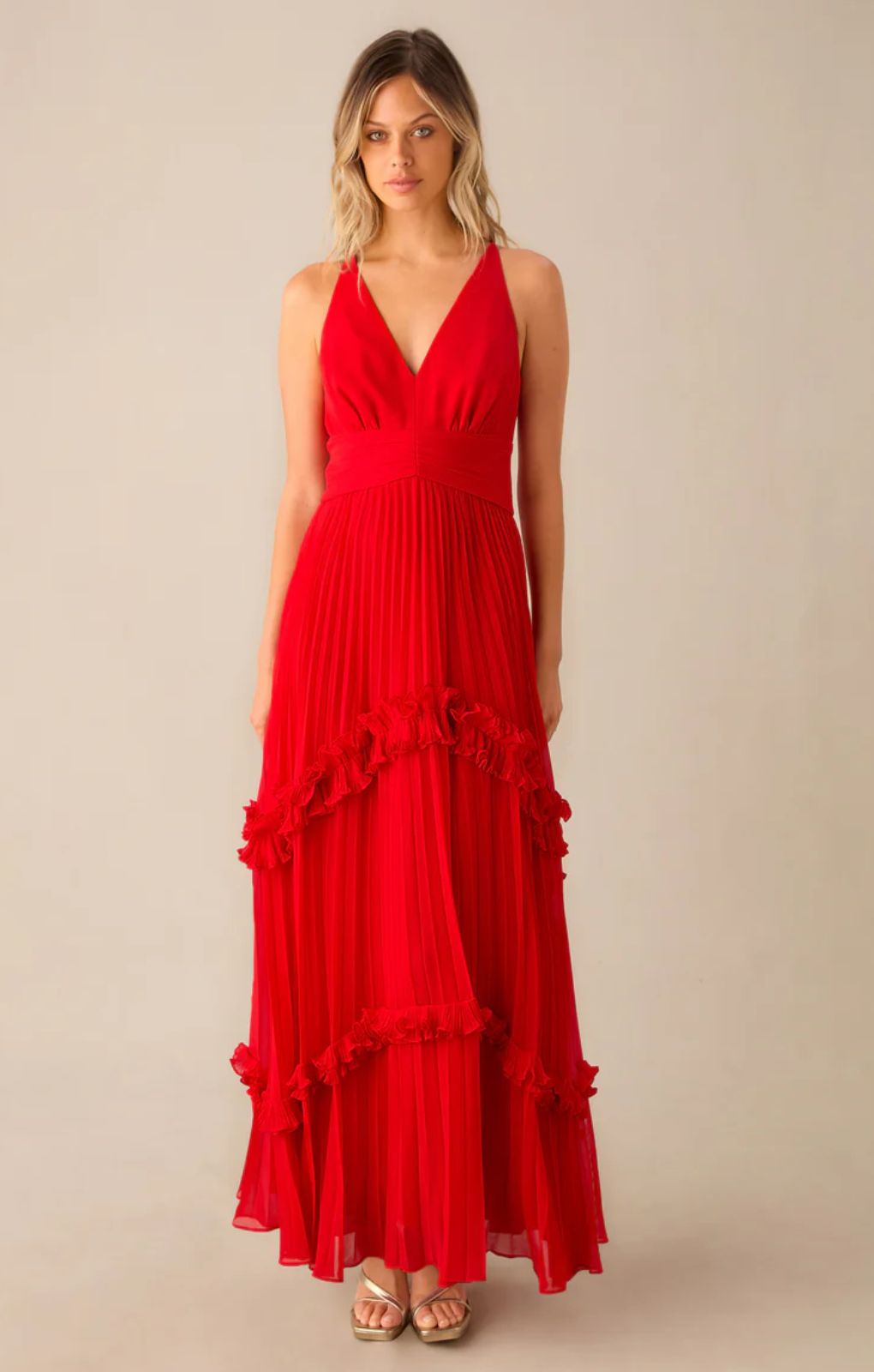 Ro&Zo Sienna Red Pleated Frill Maxi Dress