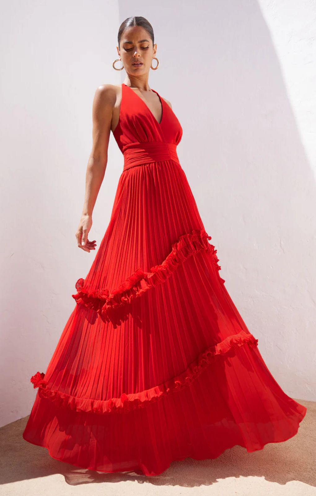 Ro&Zo Sienna Red Pleated Frill Maxi Dress