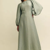 Nobody's Child Sage Green Linen-blend Balloon Sleeve Zola Midaxi Dress