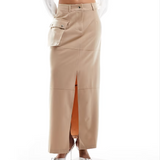 ASOS DESIGN Utility Maxi Skirt With Bellow Pocket Details In Tan