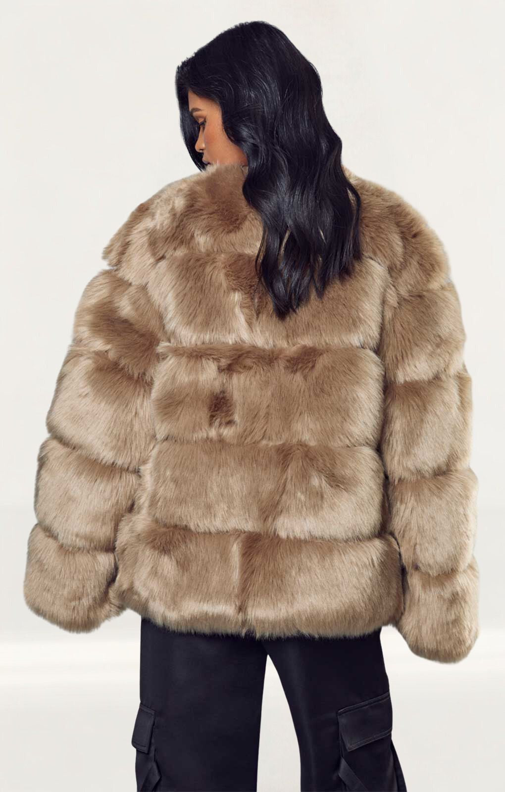 Faux fur hooded panelled fashion parka