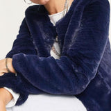 Unreal Fur Collarless Faux Fur Cropped Jacket In Navy