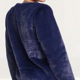 Unreal Fur Collarless Faux Fur Cropped Jacket In Navy