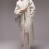 Topshop Borg Overcoat In Cream