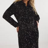 Simply Be Black Sequin Shirt Dress