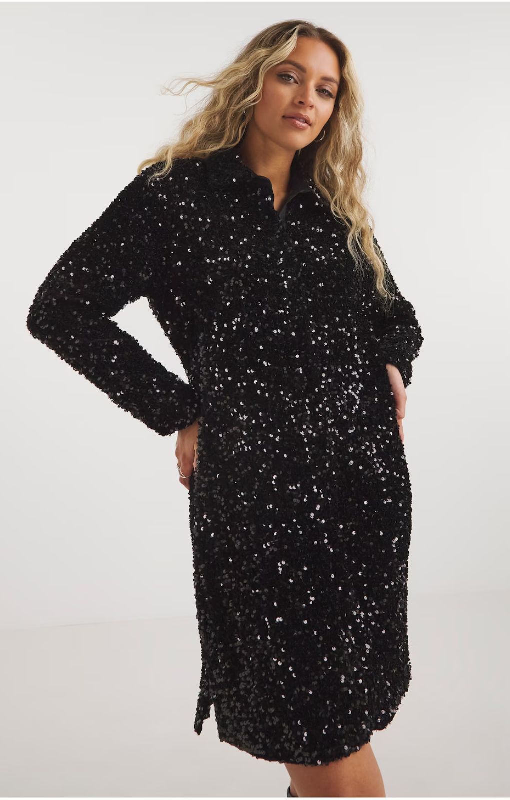 Simply Be Black Sequin Shirt Dress