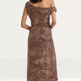 Nobody's Child Leopard Print Off Shoulder Skylar Midi Dress