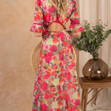 Hope & Ivy Isla Red Floral Split Maxi Dress