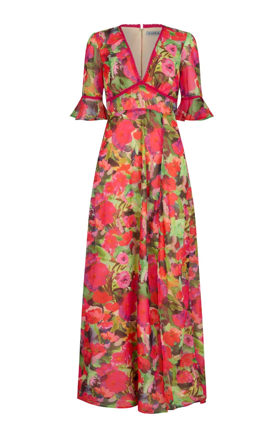 Hope & Ivy Isla Red Floral Split Maxi Dress