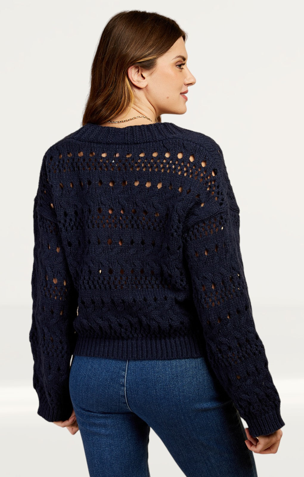 Little Mistress Navy Open Knit Cardigan by Vogue Williams