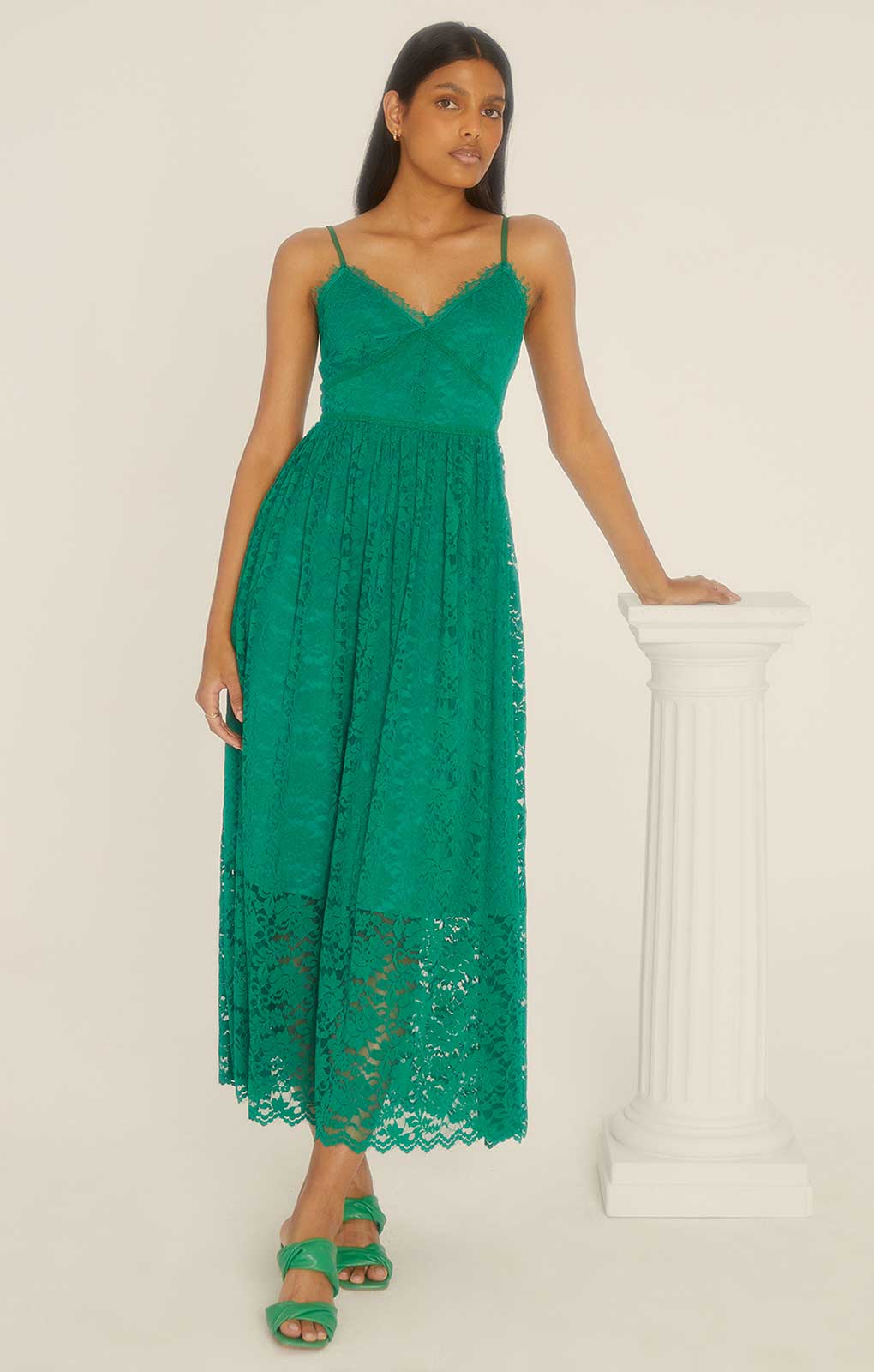 Oasis Green Strappy Lace Midaxi Dress
