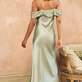 Nobody's Child Sage Green Satin Bardot Gaia Bridesmaid Maxi Dress