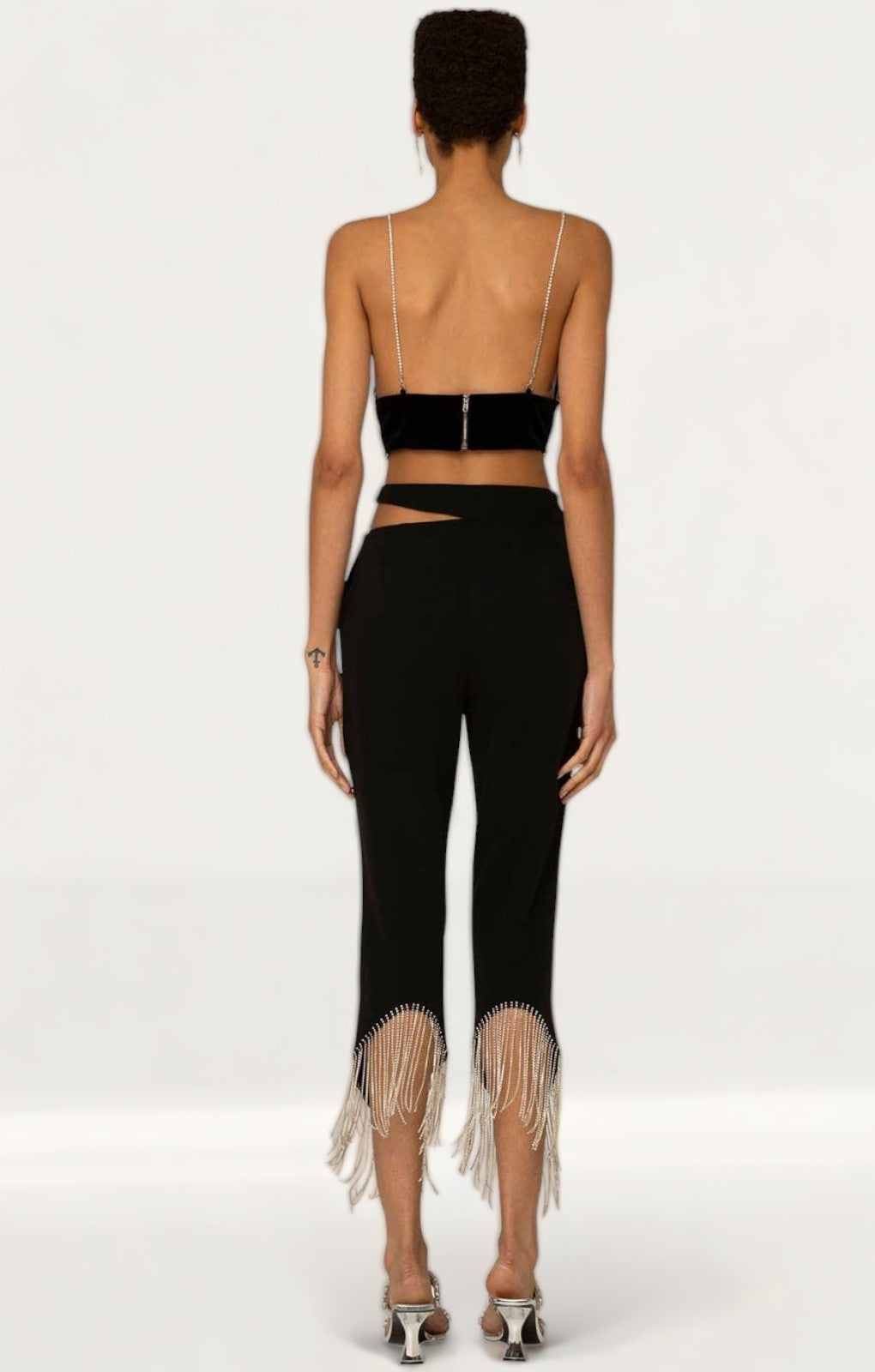 Amy Lynn Marcella Diamante Crop Top & Prince Diamante Fringe Trousers