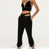 Amy Lynn Marcella Diamante Crop Top & Prince Diamante Fringe Trousers