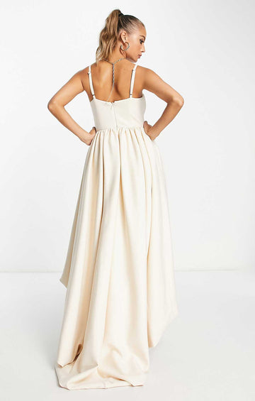 Rent Asos Design Premium Corset Bubble High Low Hem Maxi Dress In Cream