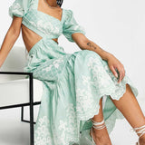 Asos Design Soft Midi Dress With Embrodiery Detail In Sage