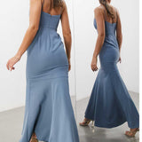 Asos Edition Crepe Strappy Fishtail Maxi Dress In Dusky Blue