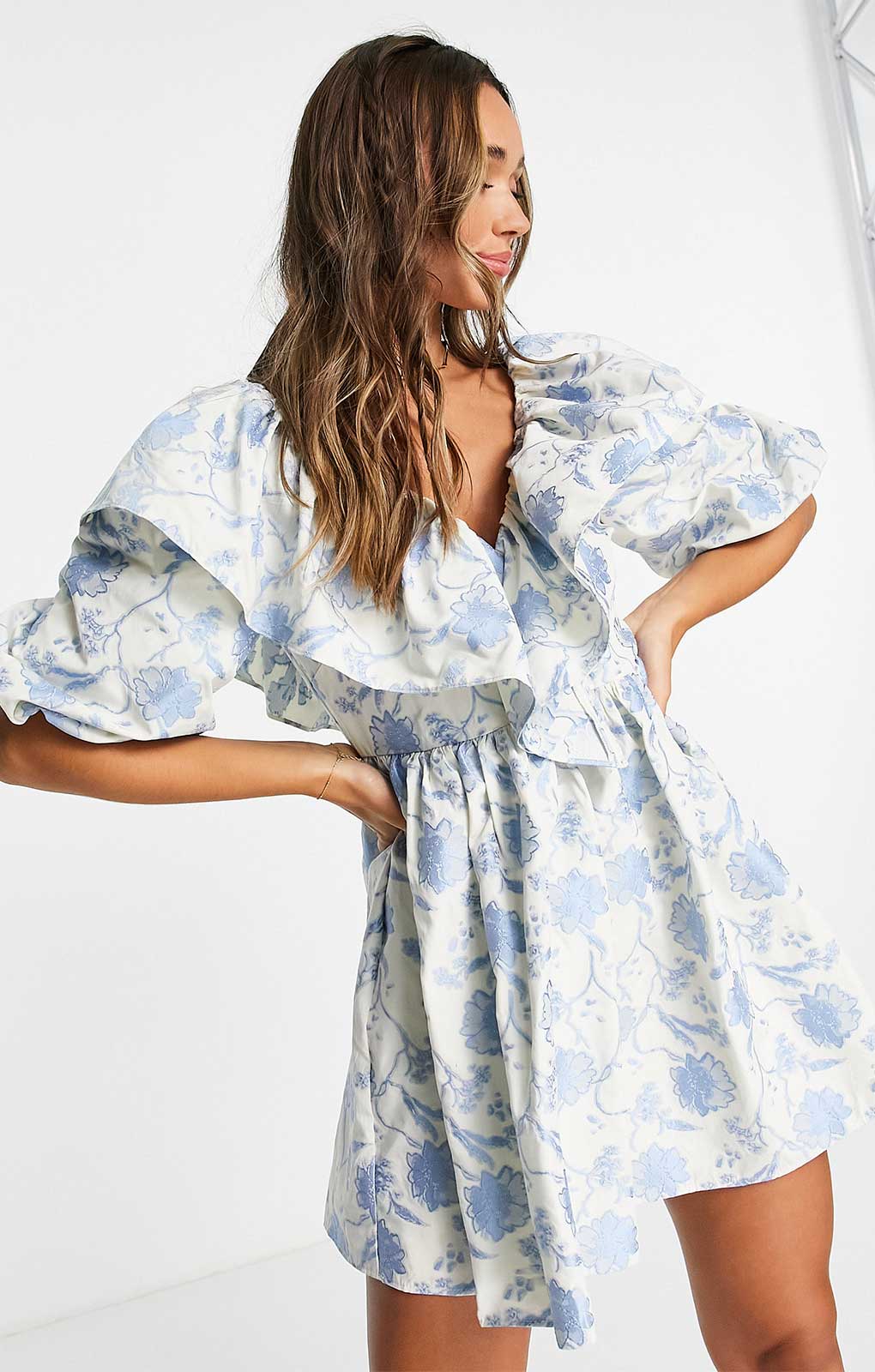 Asos blue floral dress best sale