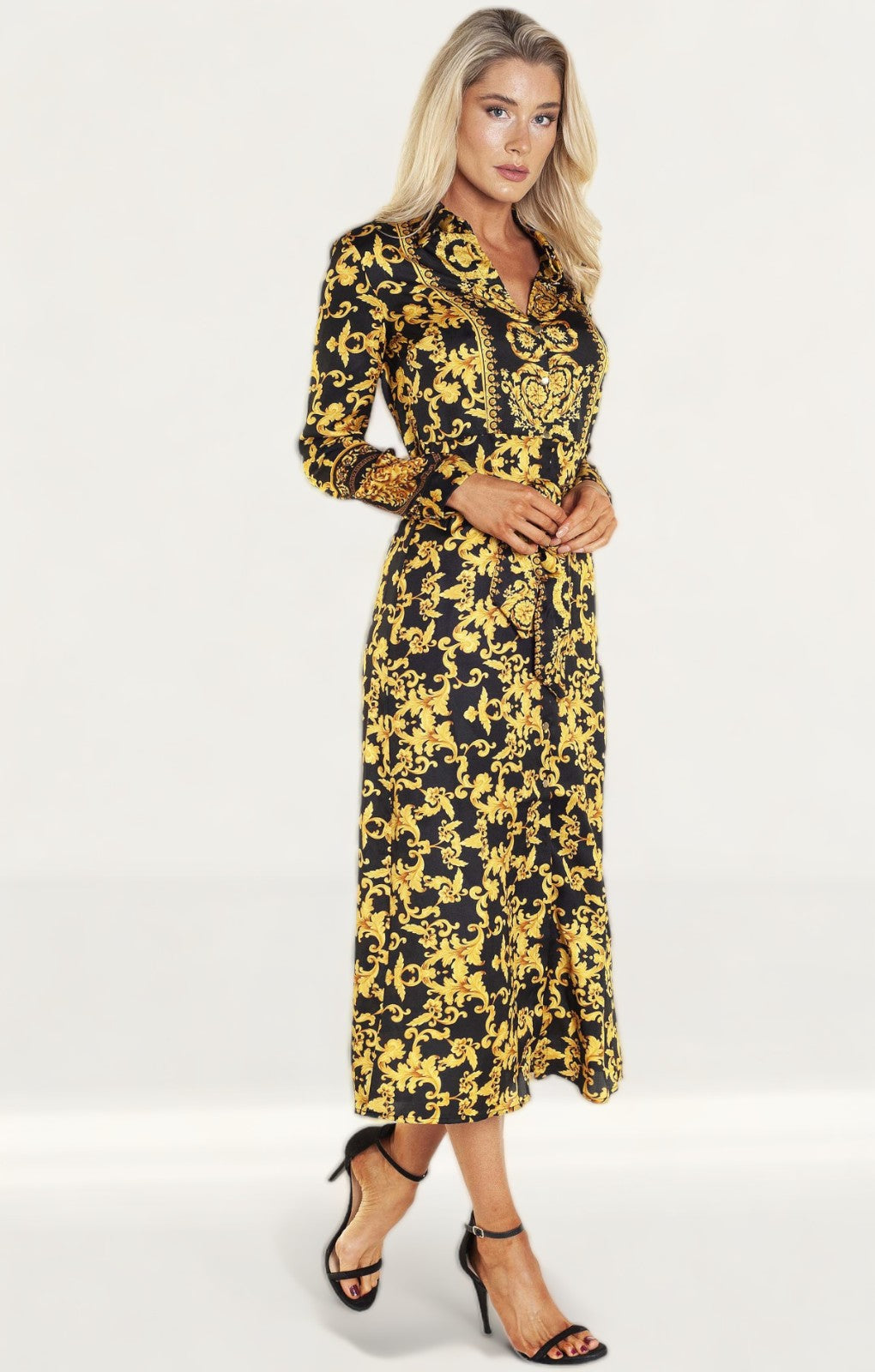 Black and gold scarf print dress best sale