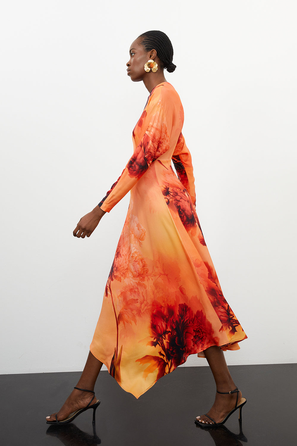Karen Millen Floral Satin Crepe Woven Midi Dress