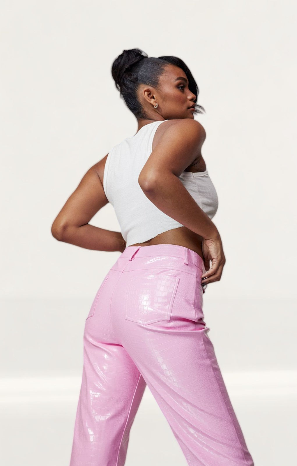 ASOS DESIGN faux leather straight leg trousers in pink co-ord | ASOS