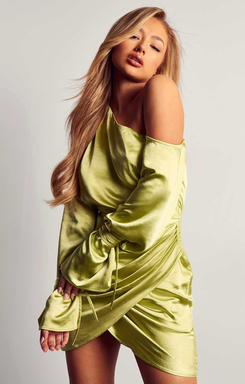 Rent Misspap Satin Off Shoulder Draped Mini Dress Hirestreet