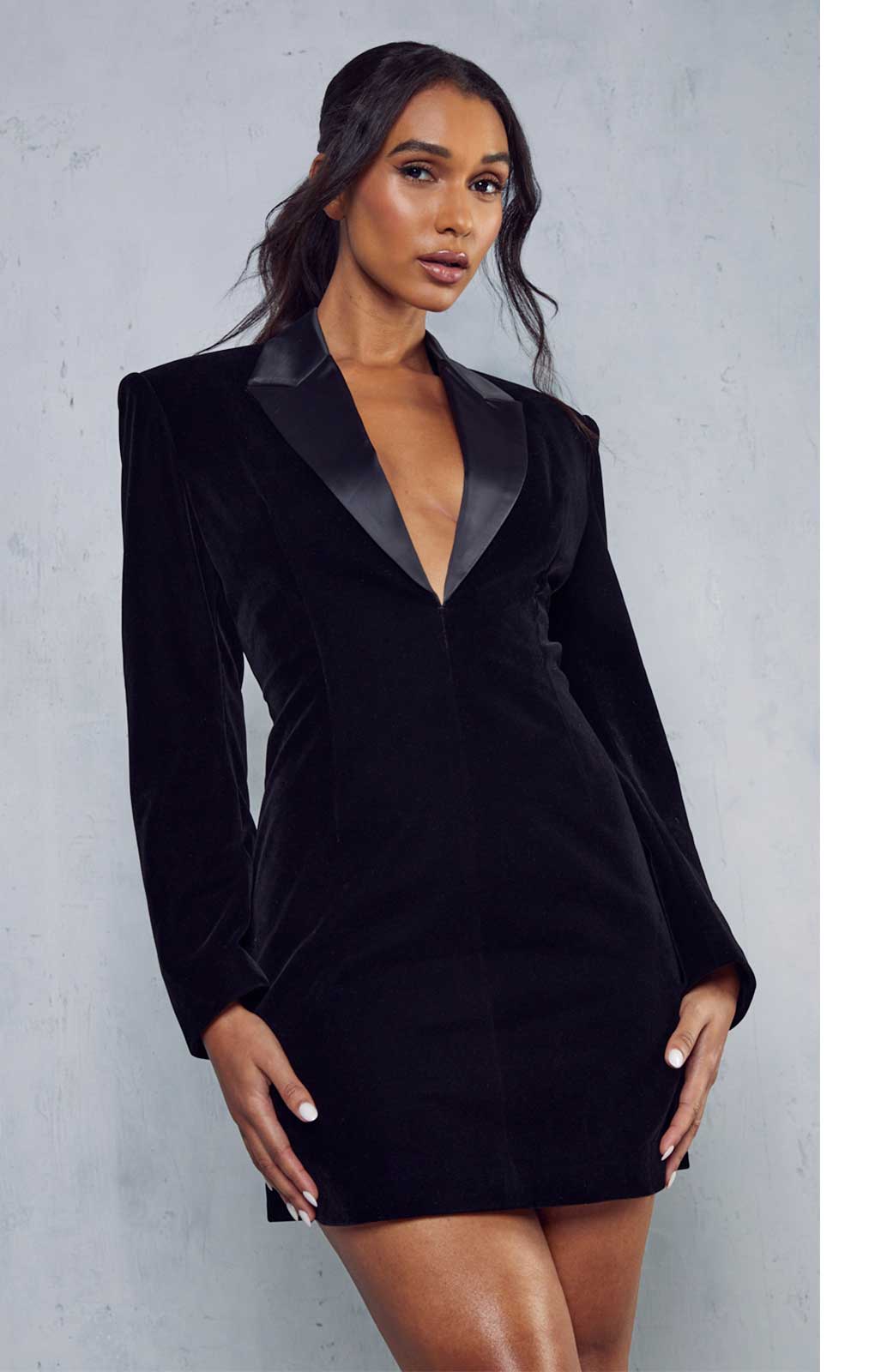 Rent Misspap Black Premium Velvet Satin Lapel Blazer Dress Hirestreet