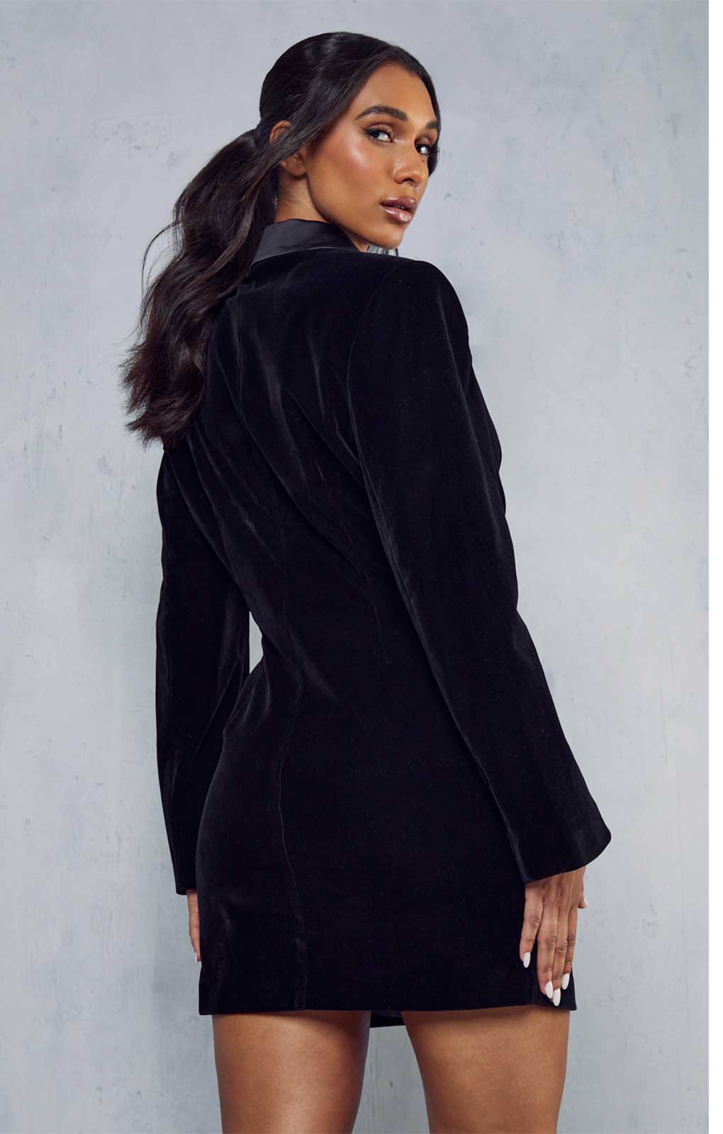 Rent Misspap Black Premium Velvet Satin Lapel Blazer Dress Hirestreet