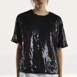 Glamorous Sugar Black Oversized Sequin Tee