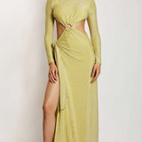 Meshki Green Shimmer Christina Backless Maxi Wrap Dress