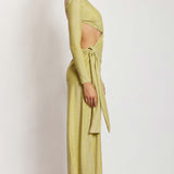 Meshki Green Shimmer Christina Backless Maxi Wrap Dress