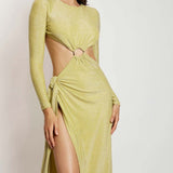 Meshki Green Shimmer Christina Backless Maxi Wrap Dress