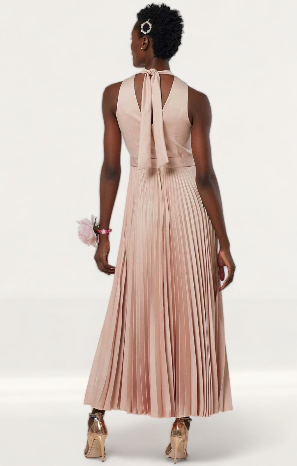 Closet London Blush Pleated Skirt Dress