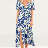 French Connection Clement Blue Diah Crepe Wrap Dress