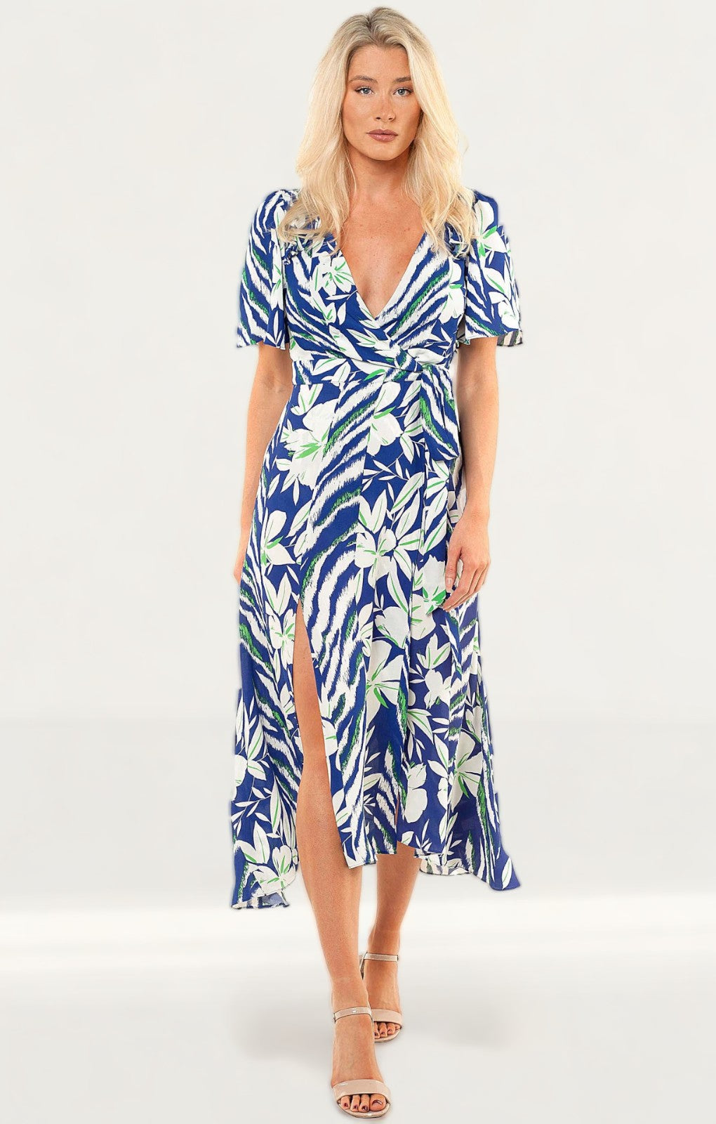 French Connection Clement Blue Diah Crepe Wrap Dress