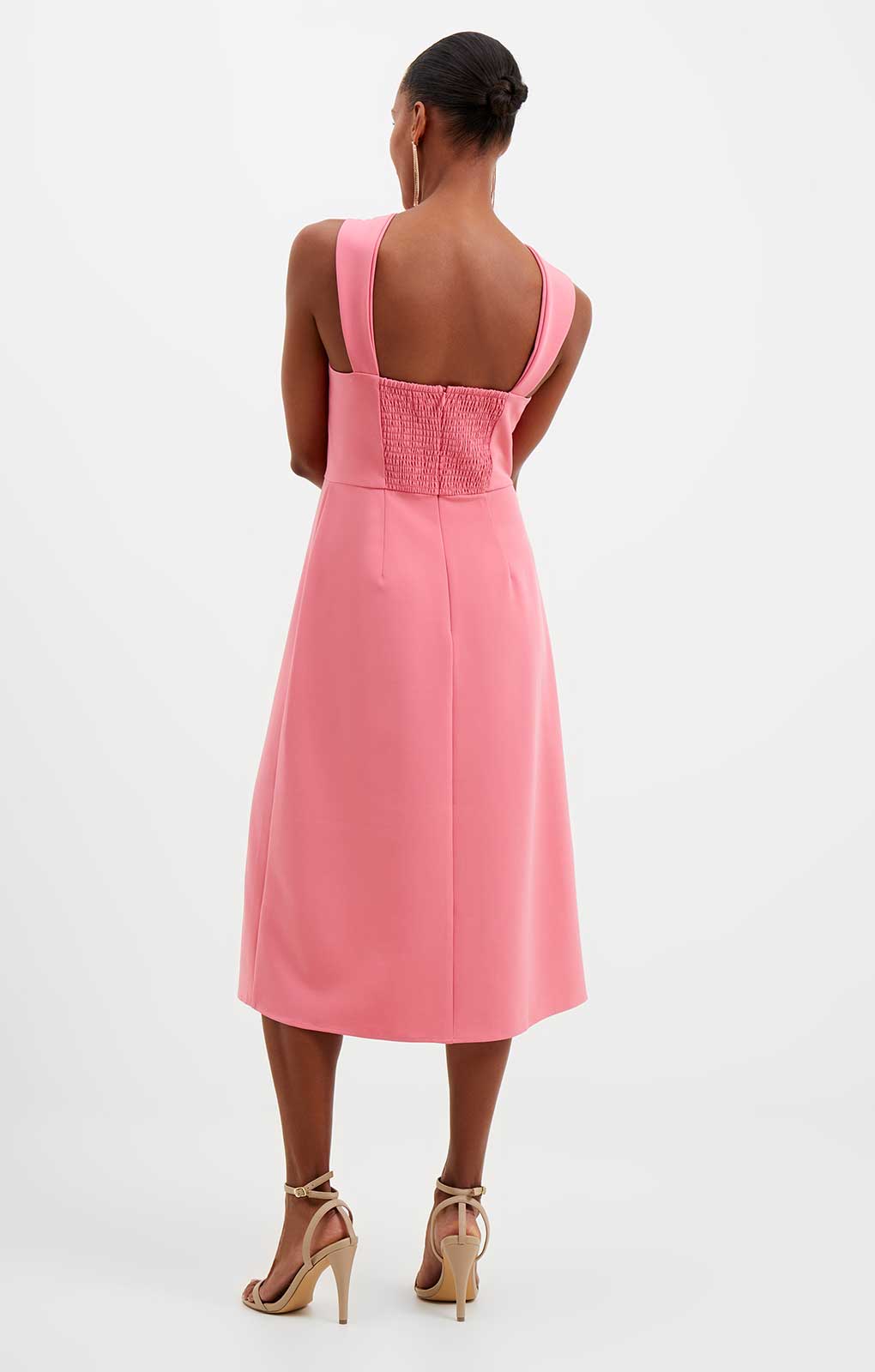 French Connection Eco Crepe Ring Halterneck Dress in Pink