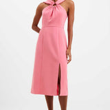 French Connection Eco Crepe Ring Halterneck Dress in Pink