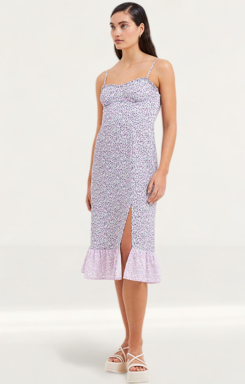 French Connection Enora Verona Sweetheart Ruffle Midi Dress